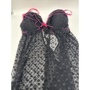 Black/ Pink Baby Doll Lace Lingerie  With Hearts . Sexy Size Medium.